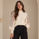 Trui met Kralen Tule Mouwen - Beige