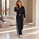 Sportieve Rits Co-ord Set met Streepdetail en Lange Mouwen - Zwart