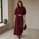 Gebreide Trui Set met Wijde Broek en Riem - Bordeaux