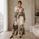 Venetië Print Co-ord Set met Wijde Broek - Beige