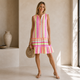 Katoenen Tiered Jurk met Neon Tribal Print - Wit