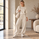 Effen Set met Wijde Broek - Beige