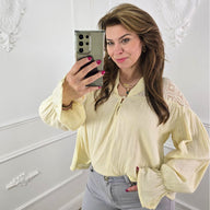 Boho Blouse met Pofmouwen Beige
