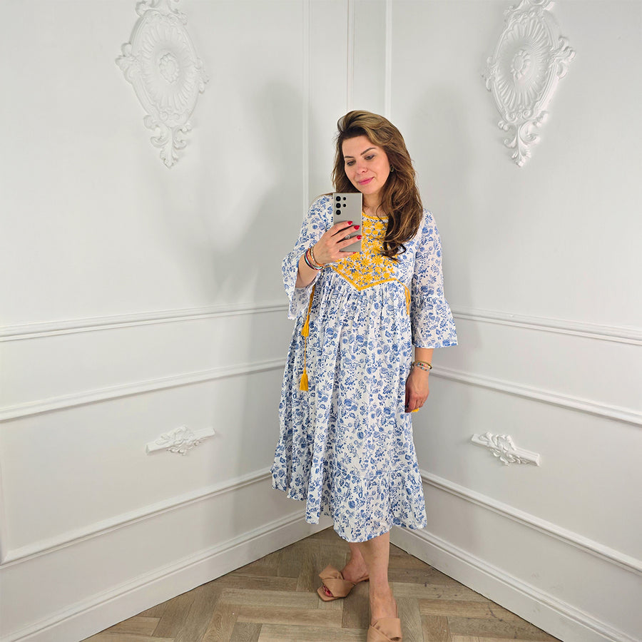 Bohemian Jurk Wit-Blauw