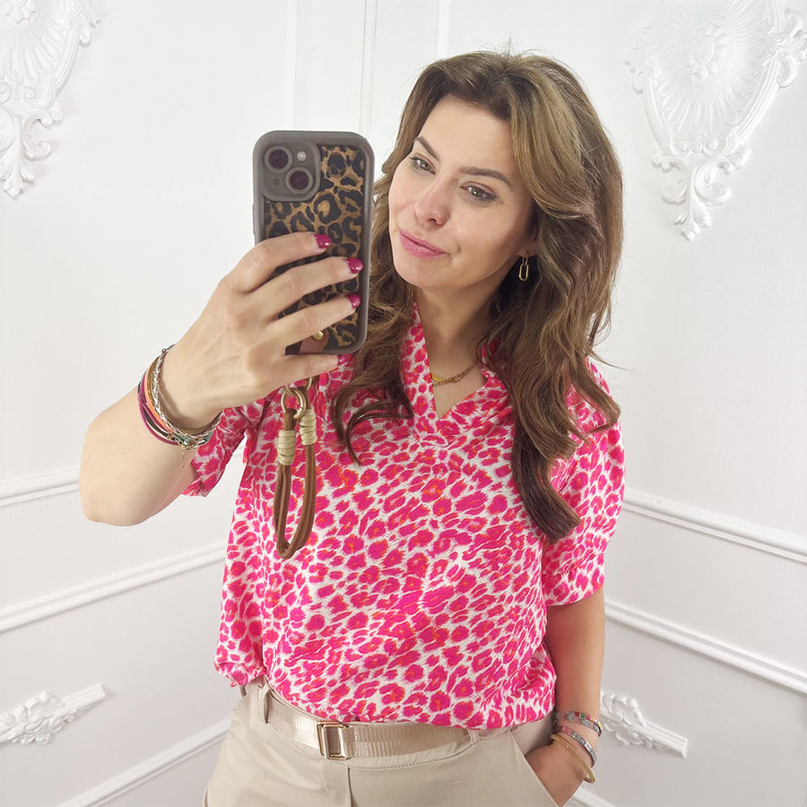 Noa Blouse Roze Panterprint