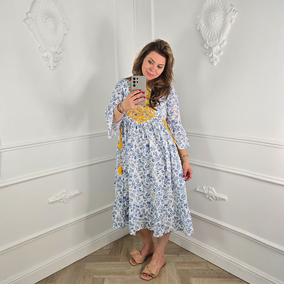 Bohemian Jurk Wit-Blauw