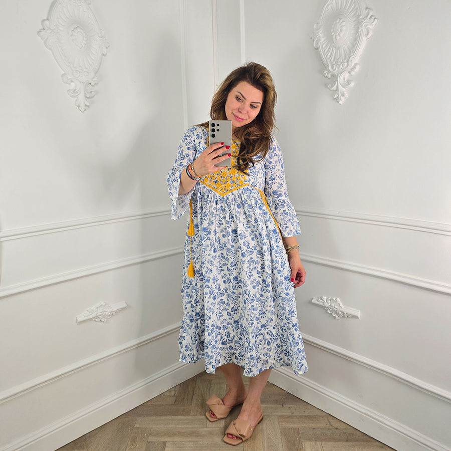 Bohemian Jurk Wit-Blauw