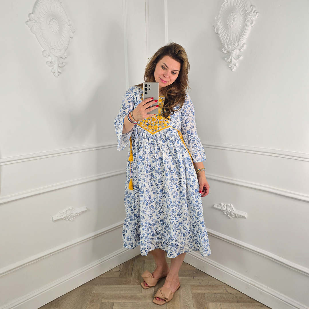 Bohemian Jurk Wit-Blauw