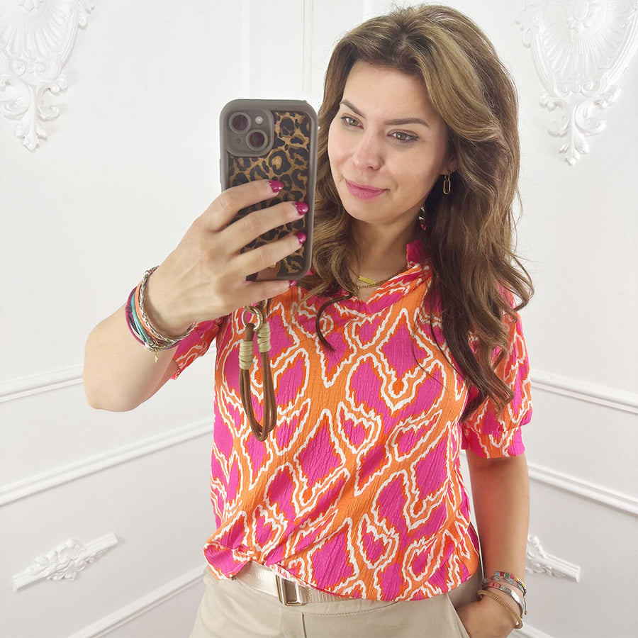 Noa Blouse Roze oranje Print