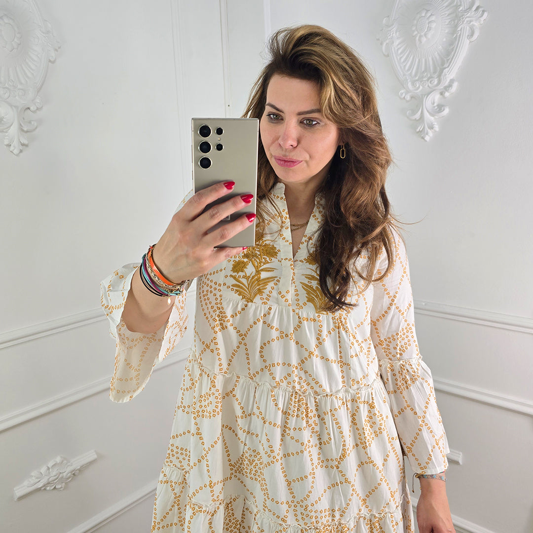 Kettingprint Jurk Crème