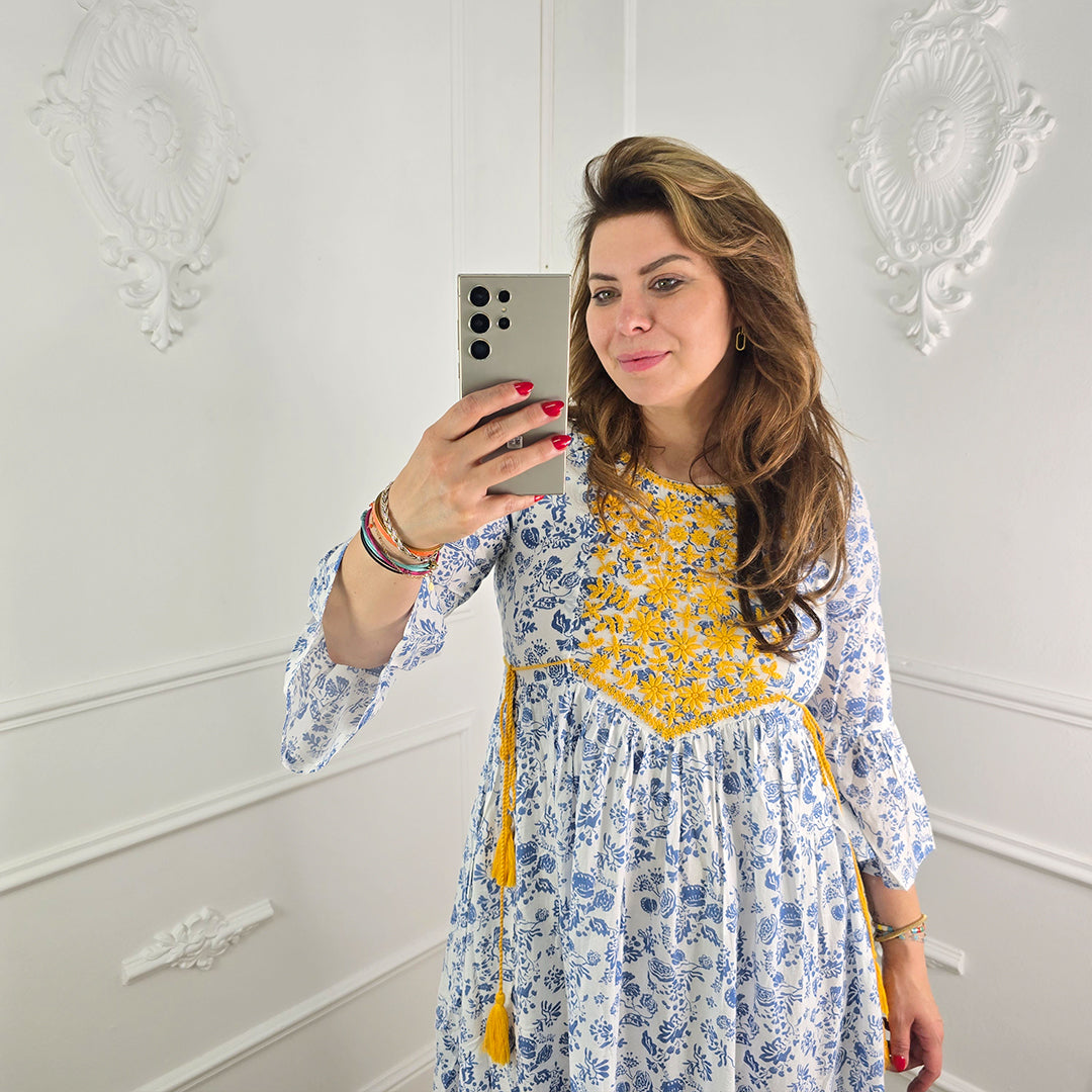 Bohemian Jurk Wit-Blauw