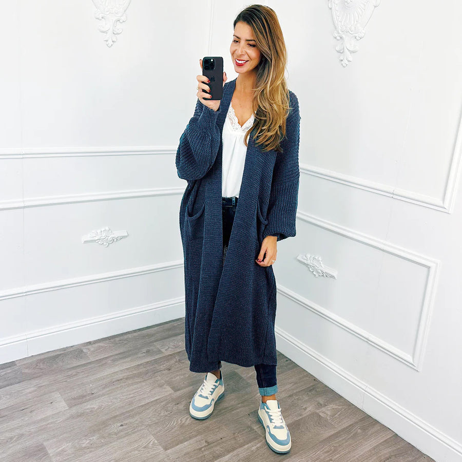 Knitted Maxi Cardigan Jeans Blue