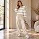 Gestreepte Set met Joggingbroek - Beige