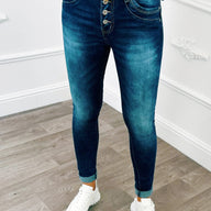 Jeans Button Donker Blauw