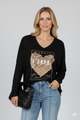 Zwarte Trui met Gouden ‘J’Adore’ Print Luxe & Trendy Damestrui