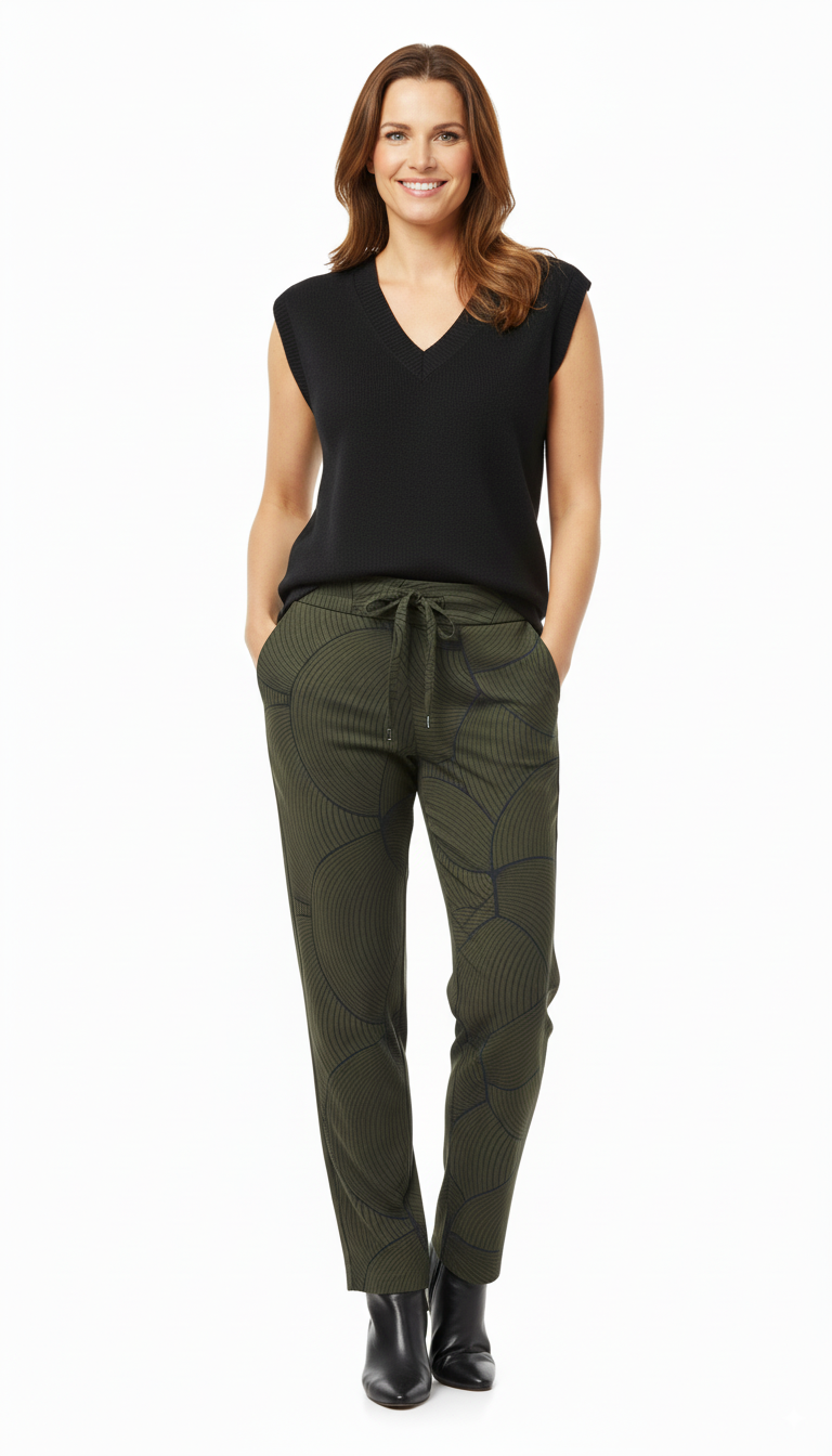 “Model draagt een Mi Piace donkergroene broek met geometrisch patroon en strikceintuur.”

“Elegante donkergroene Mi Piace damesbroek met moderne print en rechte pasvorm.”

“Stijlvolle Mi Piace broek in groen met elastische tailleband en strikdetail.”

“Fashion item van Mi Piace: donkergroene broek met geometrisch design.”

“Trendy Mi Piace damesbroek – casual en chic te combineren.”
