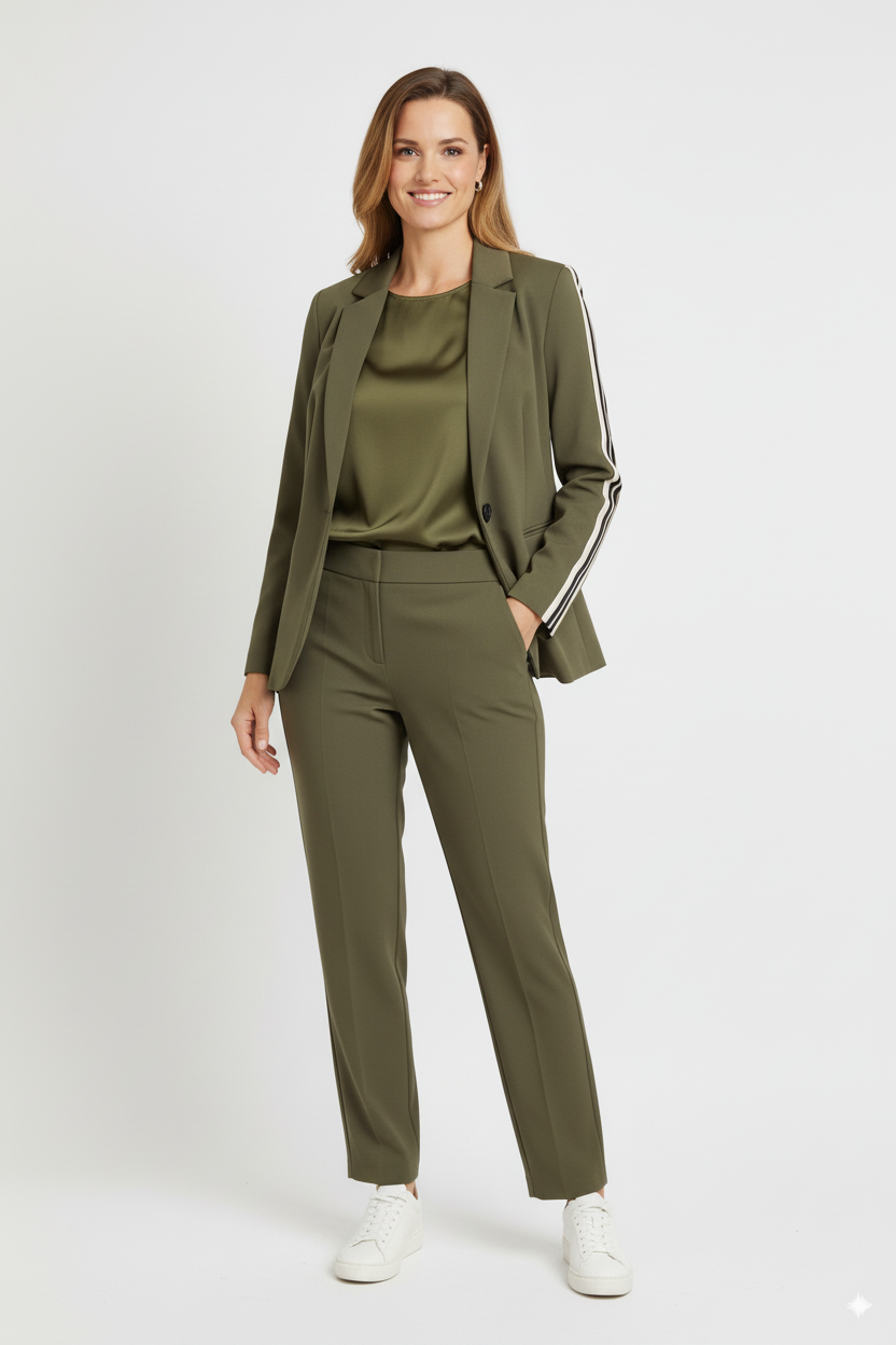“Model draagt een Mi Piace olijfgroene blazer met sportieve strepen en knoopsluiting.”

“Elegante groene Mi Piace damesblazer met contrasterende strepen op de mouwen.”

“Stijlvolle Mi Piace blazer in olijfgroen – zakelijk en casual te combineren.”

“Mi Piace fashion item: olijfgroene blazer met reverskraag en sportieve details.”

“Chique Mi Piace blazer in groen met moderne accenten.”