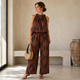 Palmboom Print Co-ord Set met Halter Top - Chocolade
