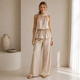 Satijnen Co-ord Set met Halter Top en Wide Leg Broek - Champagne