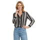 Satijnlook Blouse met Verticale Strepen - Zwart Met Wit