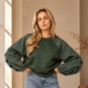 Sweatshirt met Ruitjesmouwen - Groen