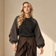 Sweatshirt met Ruitjesmouwen - Bruin
