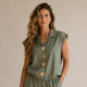 Oversized Reisblouse met Goudkleurige Broche - Legergroen