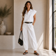 Luchtige Travel Co-ord Set met Inclusief Riem - Wit