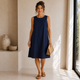 Mouwloze Travel Jurk met Ronde Hals - Marineblauw