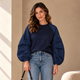 Sweatshirt met Ruitjesmouwen - Marineblauw