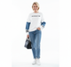 Witte dames sweater met denim mouwen & tekstprint – Oversized fit