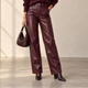 Wide Leg Broek van Imitatieleer - Bordeaux