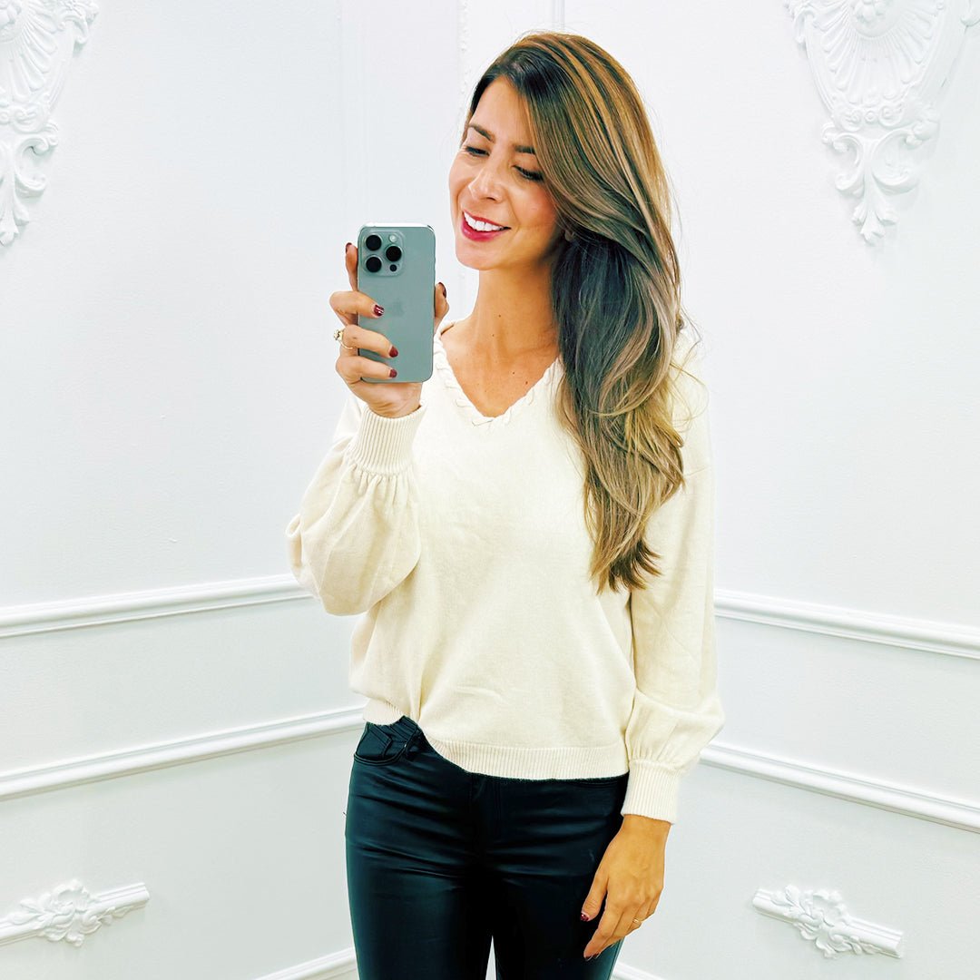 Ballonmouw Top Beige - BlushFashionstore