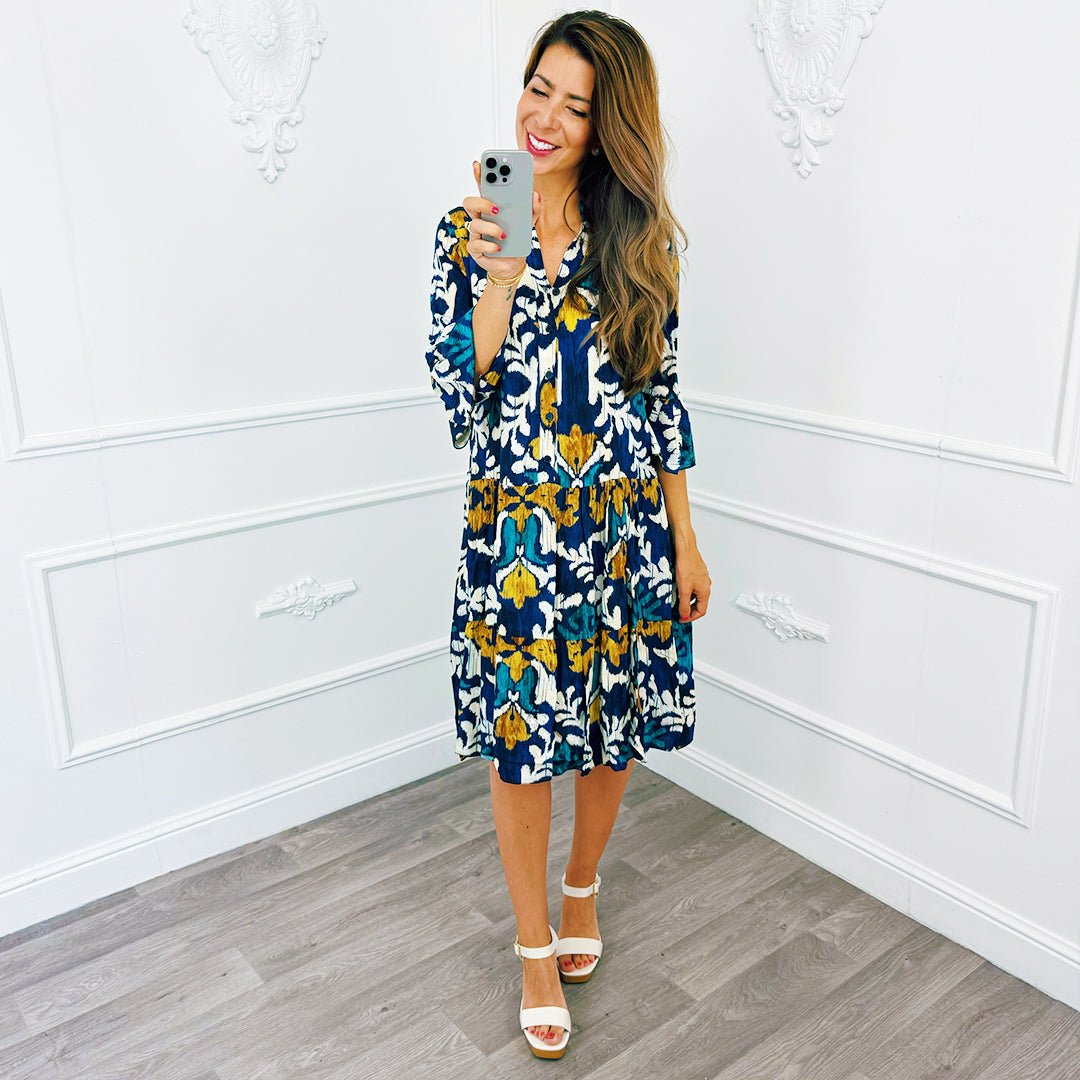 Barok Ibiza Dress Marine Blauw - BlushFashionstore