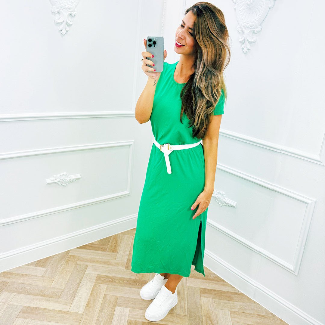 Basic Jurk Lang Split Groen - BlushFashionstore