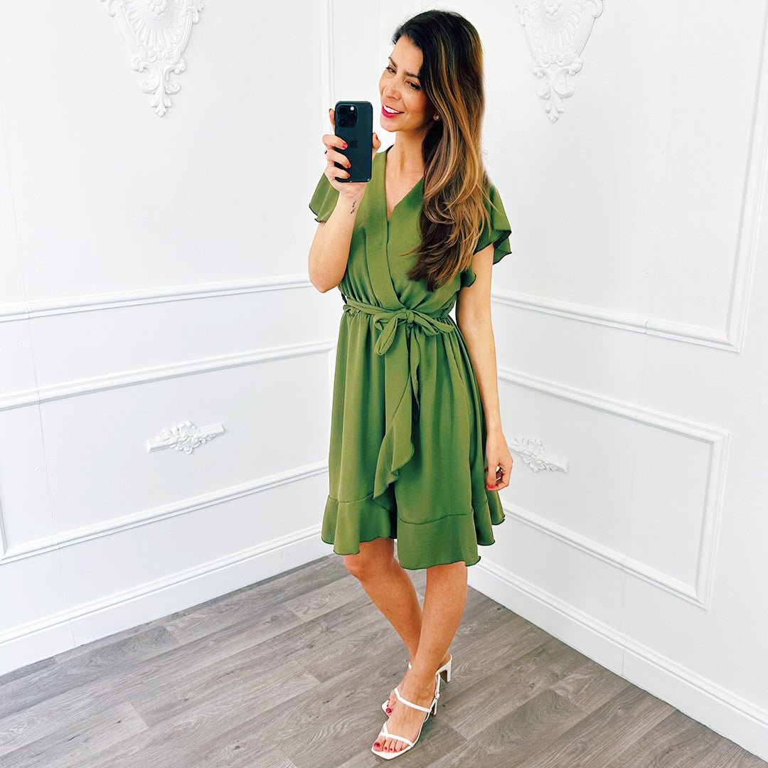 Basic Ruffel Jurkje Army - BlushFashionstore