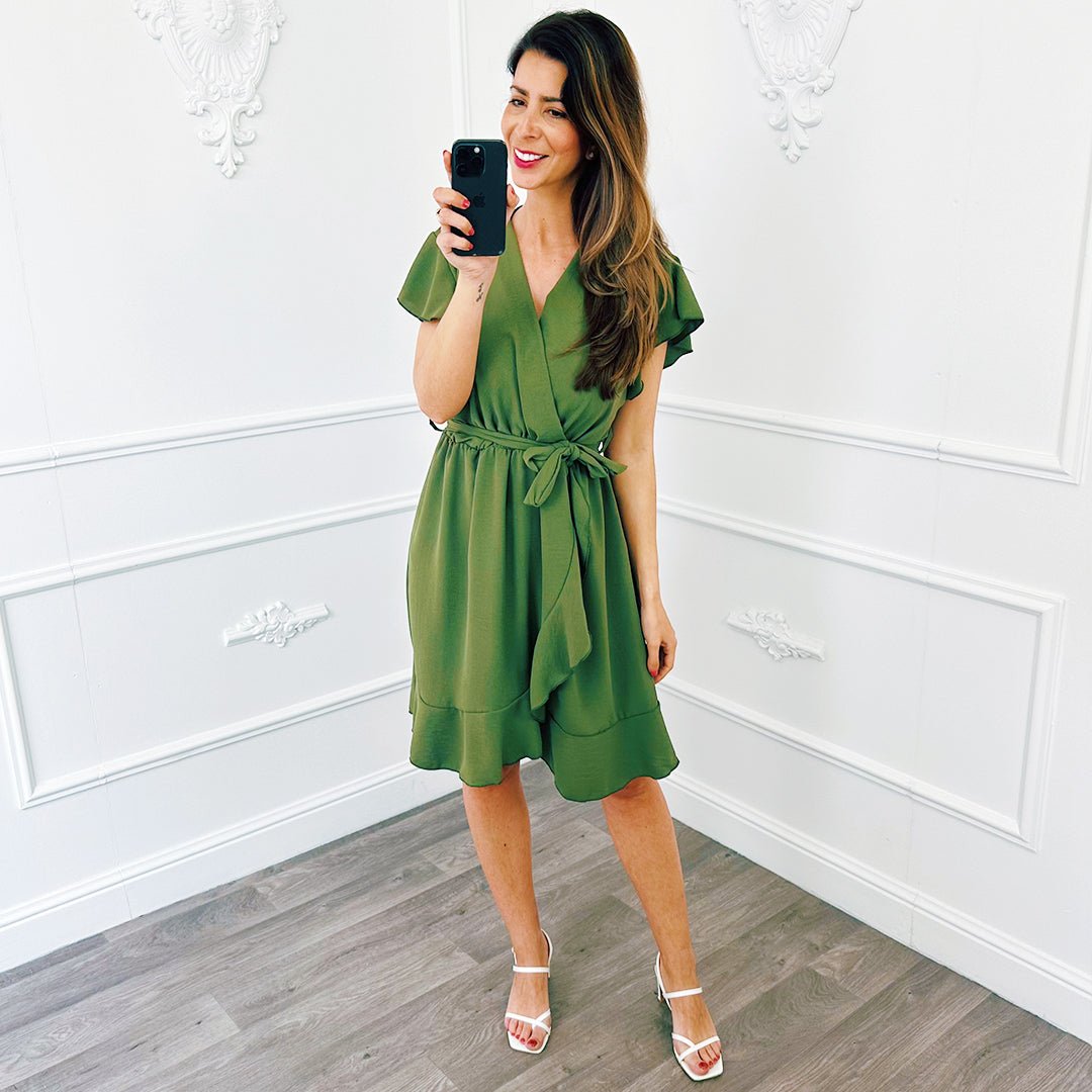 Basic Ruffel Jurkje Army - BlushFashionstore