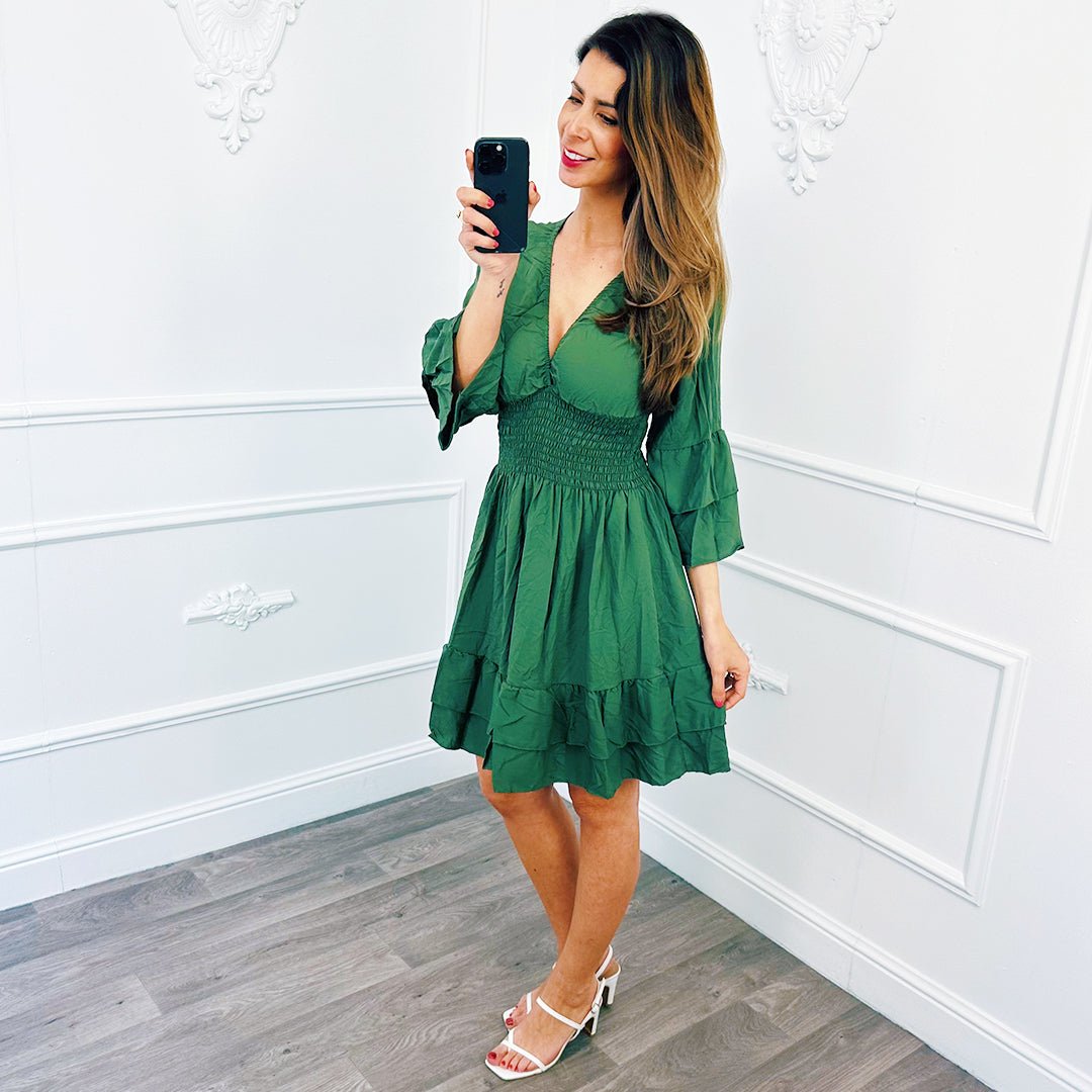 Basic Smocked Jurk Army - BlushFashionstore