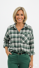 Groene geruite flanellen blouse voor dames met borstzak