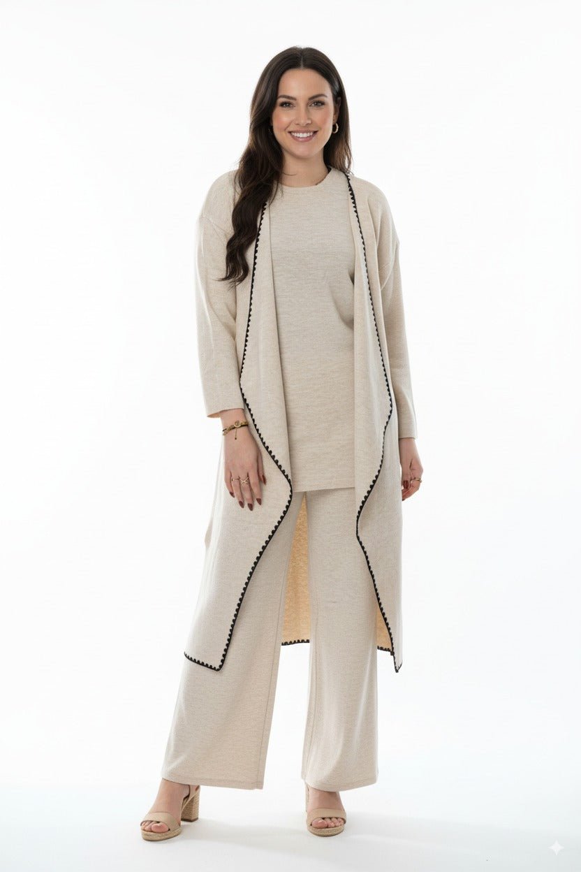 Beige 3 - Delige Dames Lounge Set Cardigan, Trui & Broek - BlushFashionstore