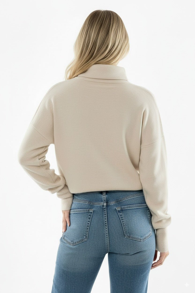 Beige Dames Coltrui – Comfortabele Gebreide Trui - BlushFashionstore