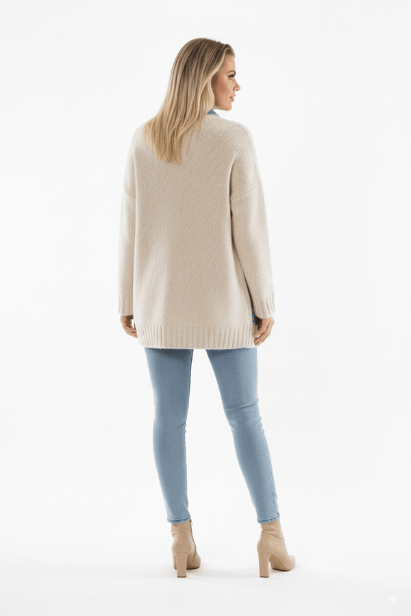 
                    
                      Beige Dames Vest met Denim Zakdetails Knit Cardigan - BlushFashionstore
                    
                  