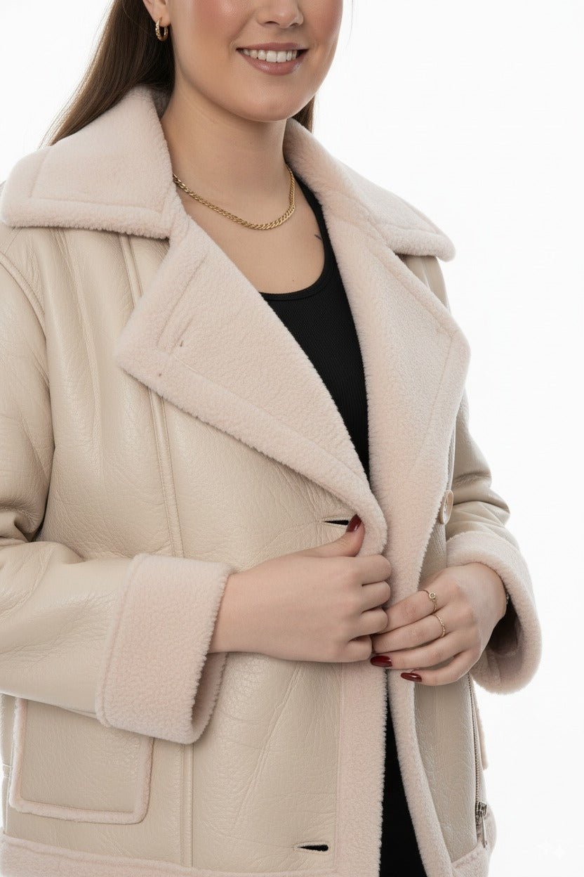 Beige Faux Shearling Dames Jas – Teddy Look Winterjas - BlushFashionstore