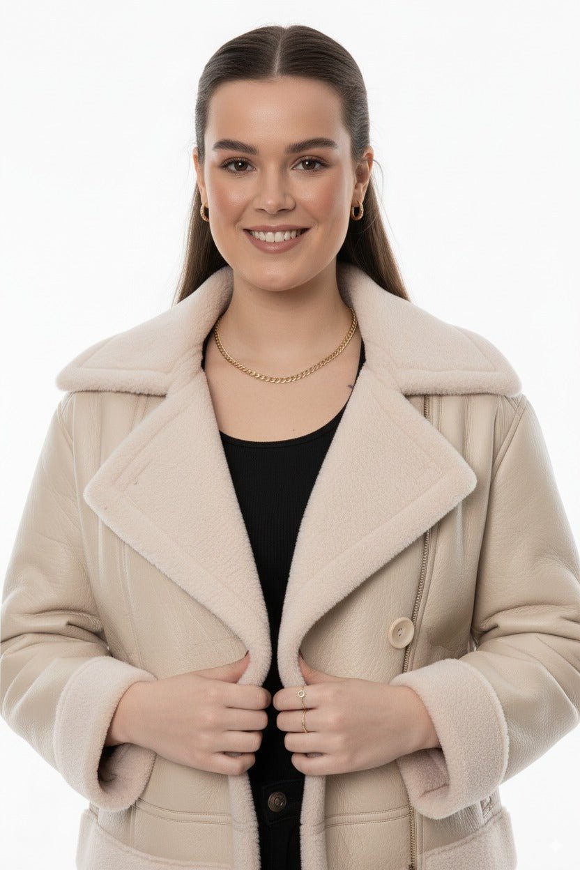 Beige Faux Shearling Dames Jas – Teddy Look Winterjas - BlushFashionstore