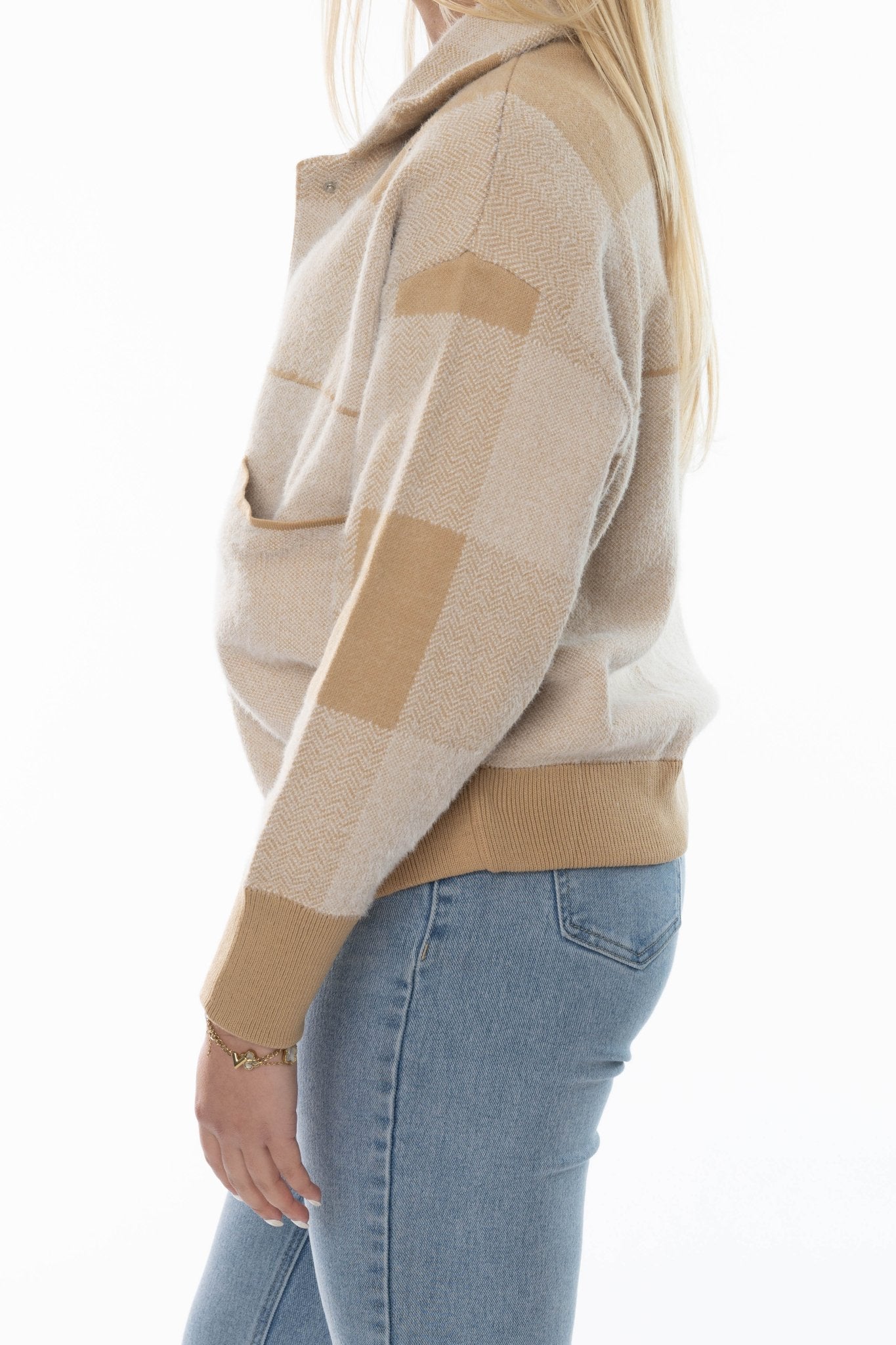 Beige Geruit Jasje met Drukknoopsluiting - BlushFashionstore