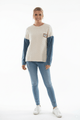 Beige Kabel Knit Trui met Denim Mouwen – Casual Chic - BlushFashionstore