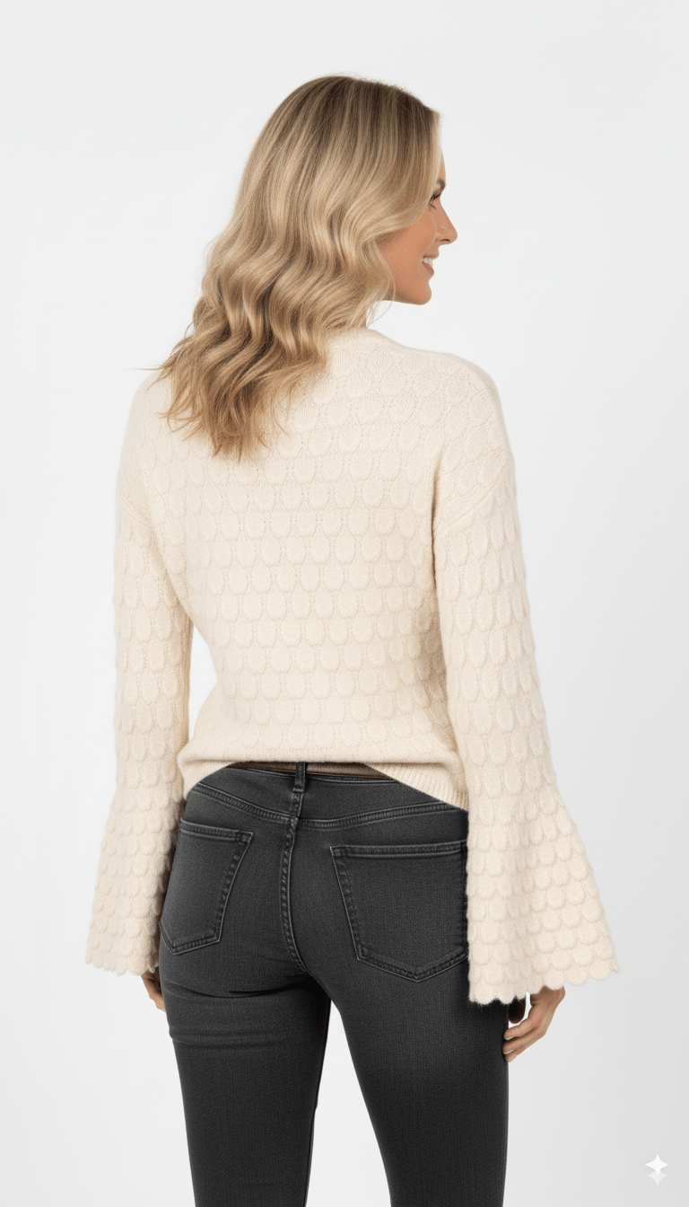 Beige Trui Dames – Gebreide Trui met Structuur en Wijde Mouwen - BlushFashionstore