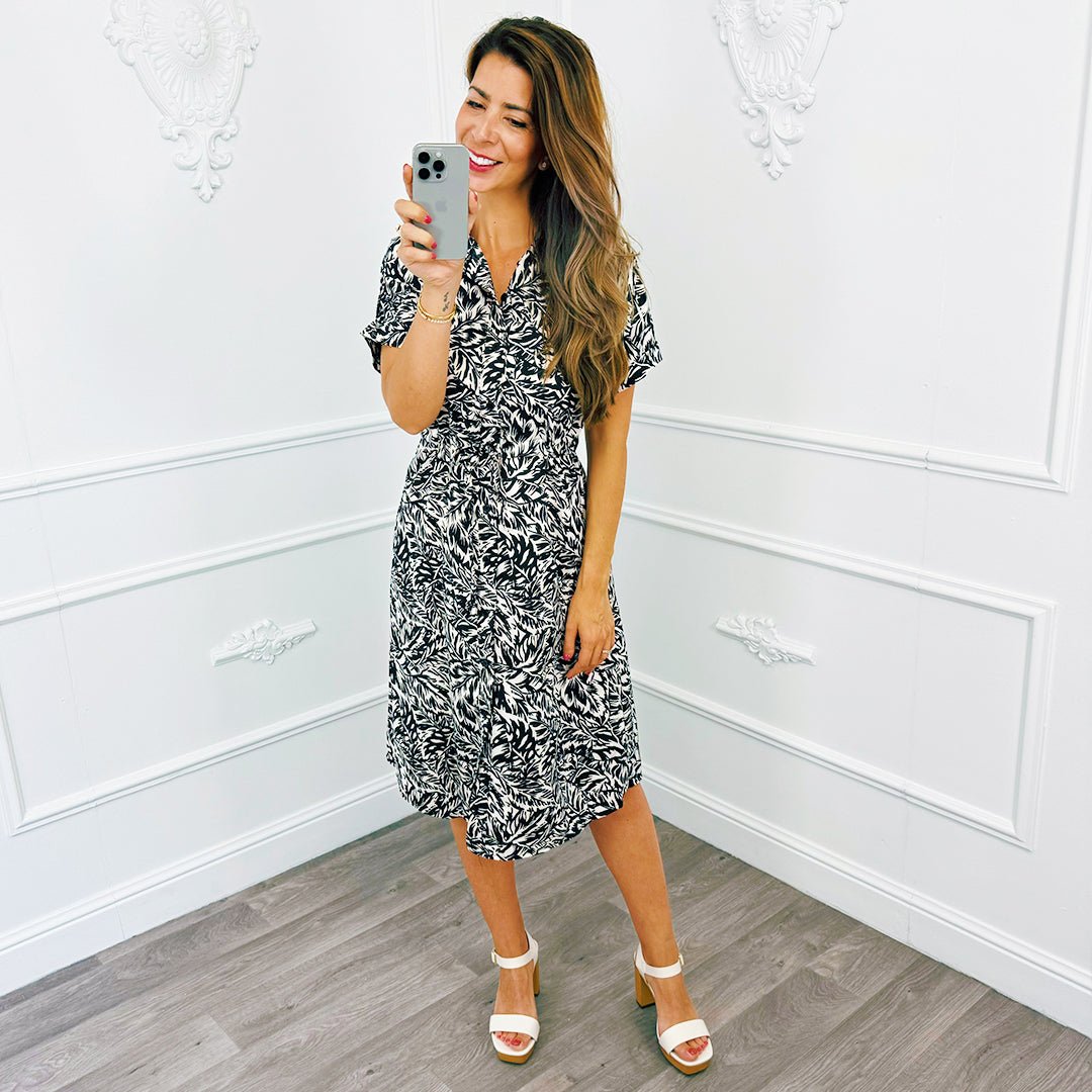 Bladeren Blouse Dress Zwart - BlushFashionstore