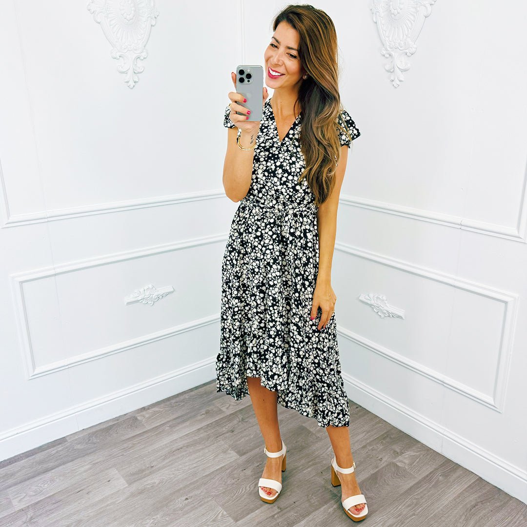 Bloem Ruffel Dress Zwart - BlushFashionstore