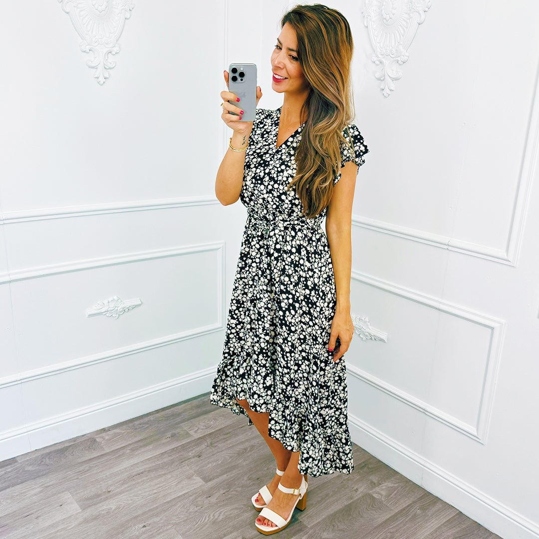 Bloem Ruffel Dress Zwart - BlushFashionstore